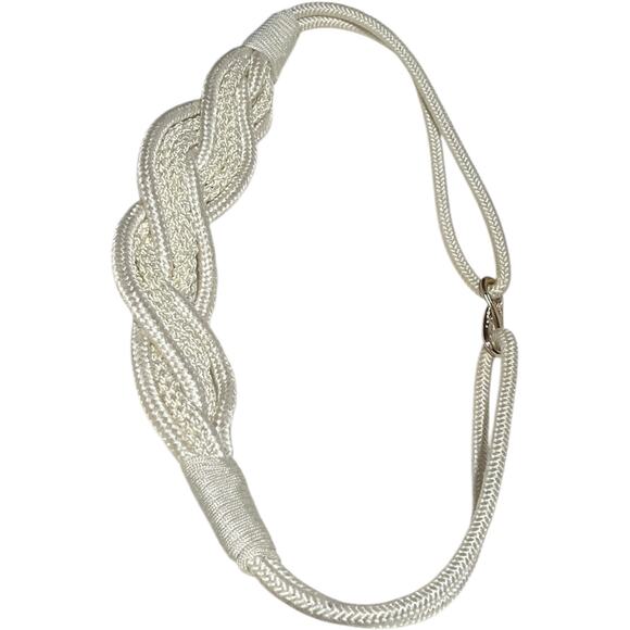 Nautical White Braided Rope Belt with Silver Hook Clasp - Casual Summer Style - Picture 8 of 9